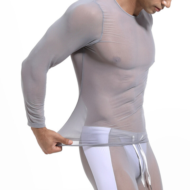 Mens Long Sleeve See Through Mesh T Shirt Sexy Muscle Clubwear Blouse Tops Tee gallery