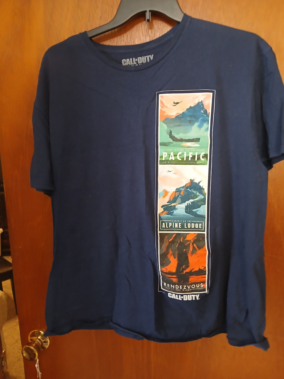 Call Of Duty Vanguard Blue T-Shirt Men’s 2XL XXL Maps Pacific Alpine Lodge