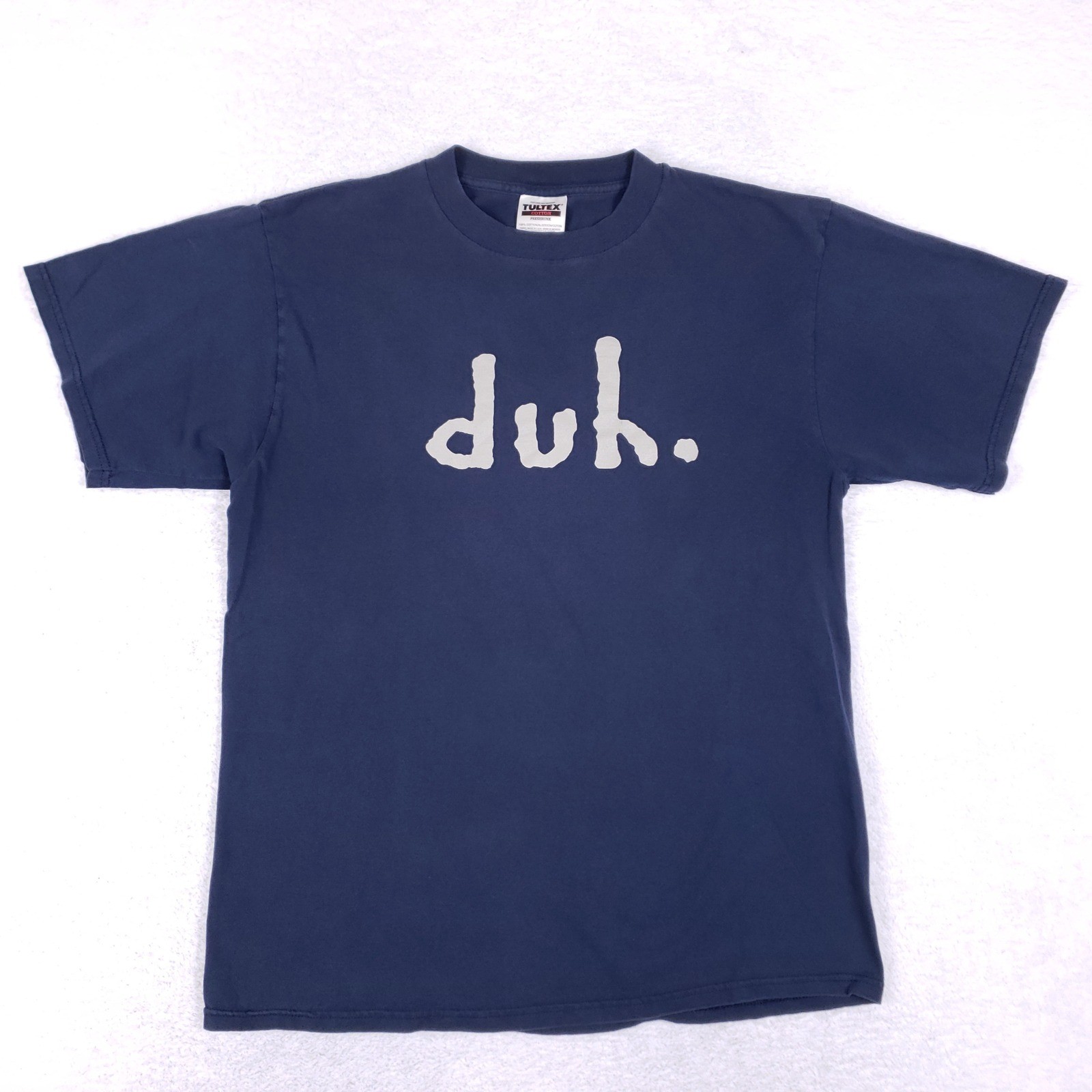 Vintage Tultex Duh Graphic T-Shirt Mens Large Navy Blue Cotton Short Sleeve Tee