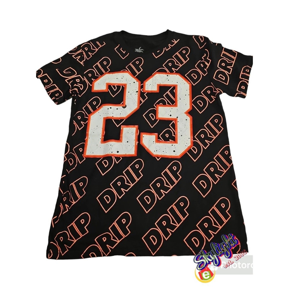Vibes Mens Black 90s Theme Aop Drip 23 Sneaker T-Shirt Size Reg Medium 19×29