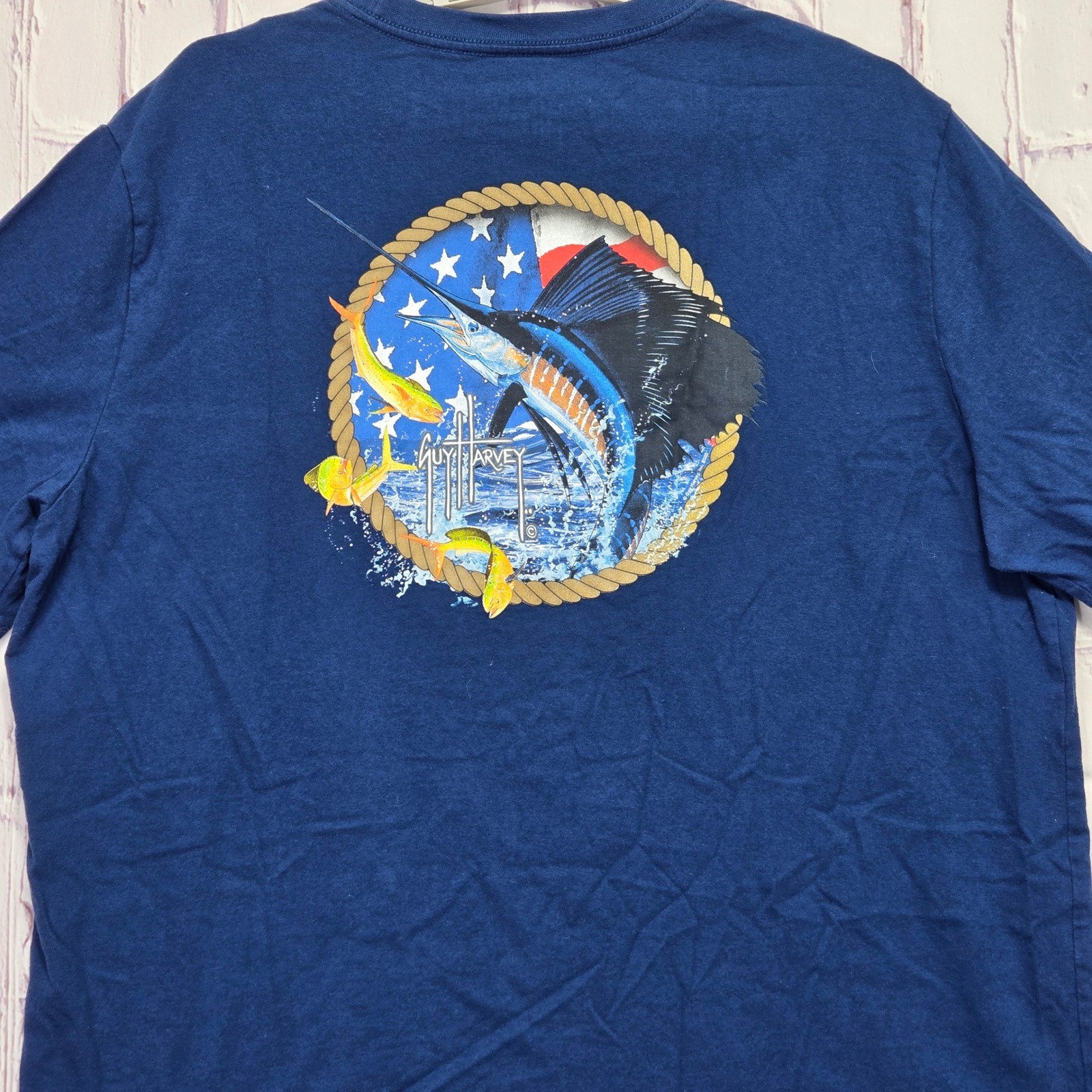 Guy Harvey Mens Navy Blue Sailfish American Flag Graphic T-Shirt XXXL Cotton gallery