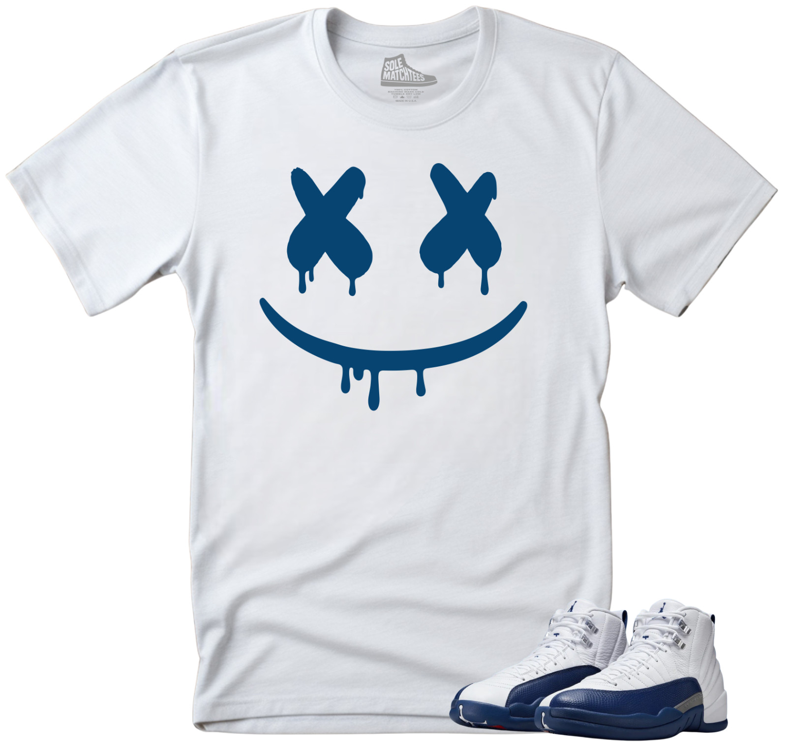 Jordan 12 French Blue Matching Tee Sneakerhead Shirt DRIPPING FACE White Tees
