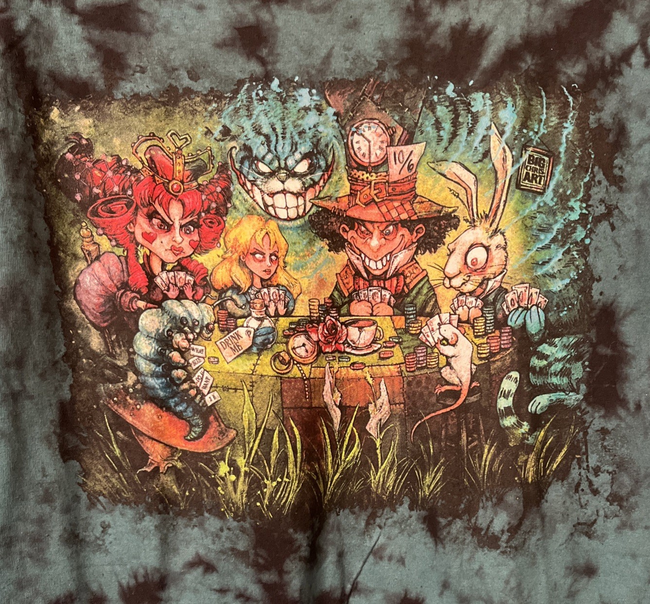 Alice in Wonderland Shirt Men Medium Green Black Tie Dye Big Chris Artwork Art gallery