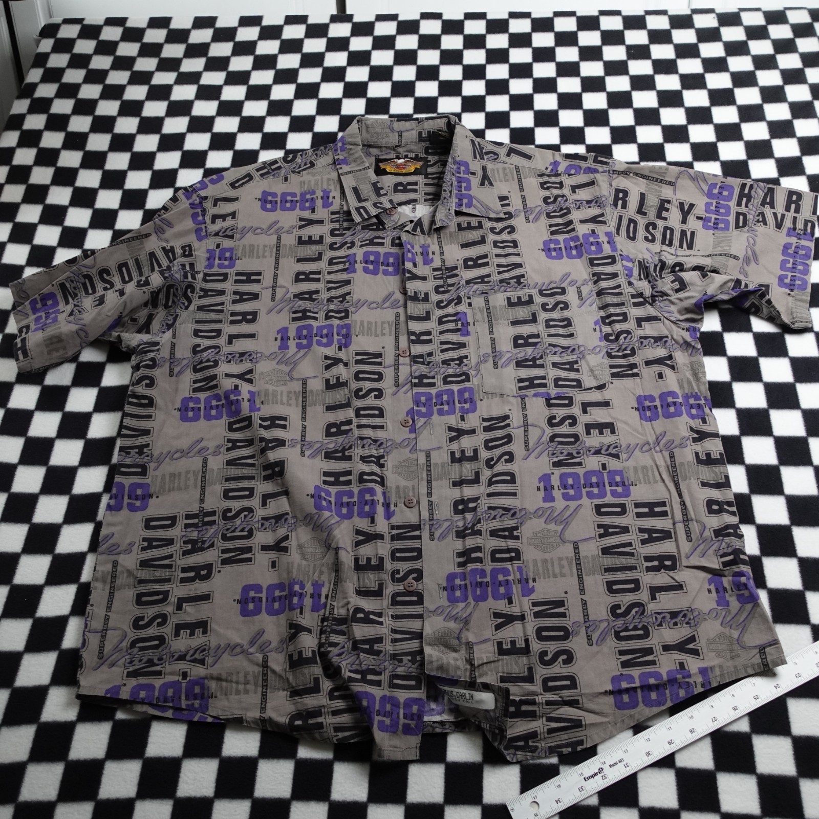Vintage Harley Davison biker Hawaiian style all over print button up Shirt 2XL