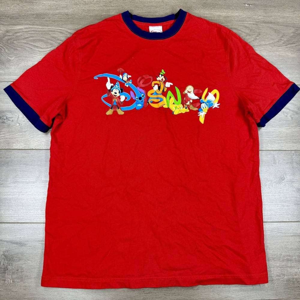 Vtg Disney Store Y2K Character Spellout Graphic T-Shirt Mens XL Red Short Sleeve