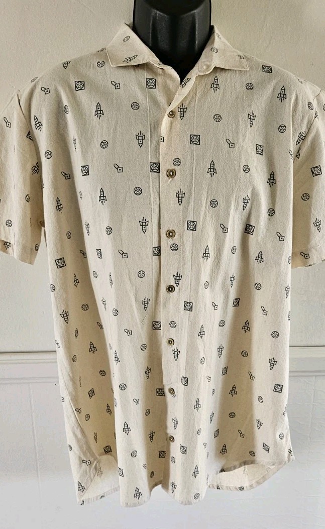 Lawless Apparel Raw Cotton Space Invaders AOP Handmade In Peru Mens S/S Sz L gallery
