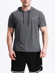 Men’s Running Shirt Mesh Workout Athletic Shirts with Hoods,5084,3 Pack,Black…