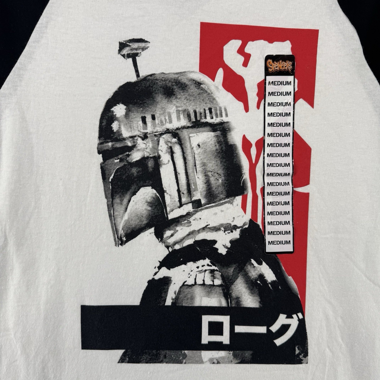 Boba Fett Men’s White Raglan T-Shirt Medium Star Wars Graphic Tee NWT Spencer’s gallery