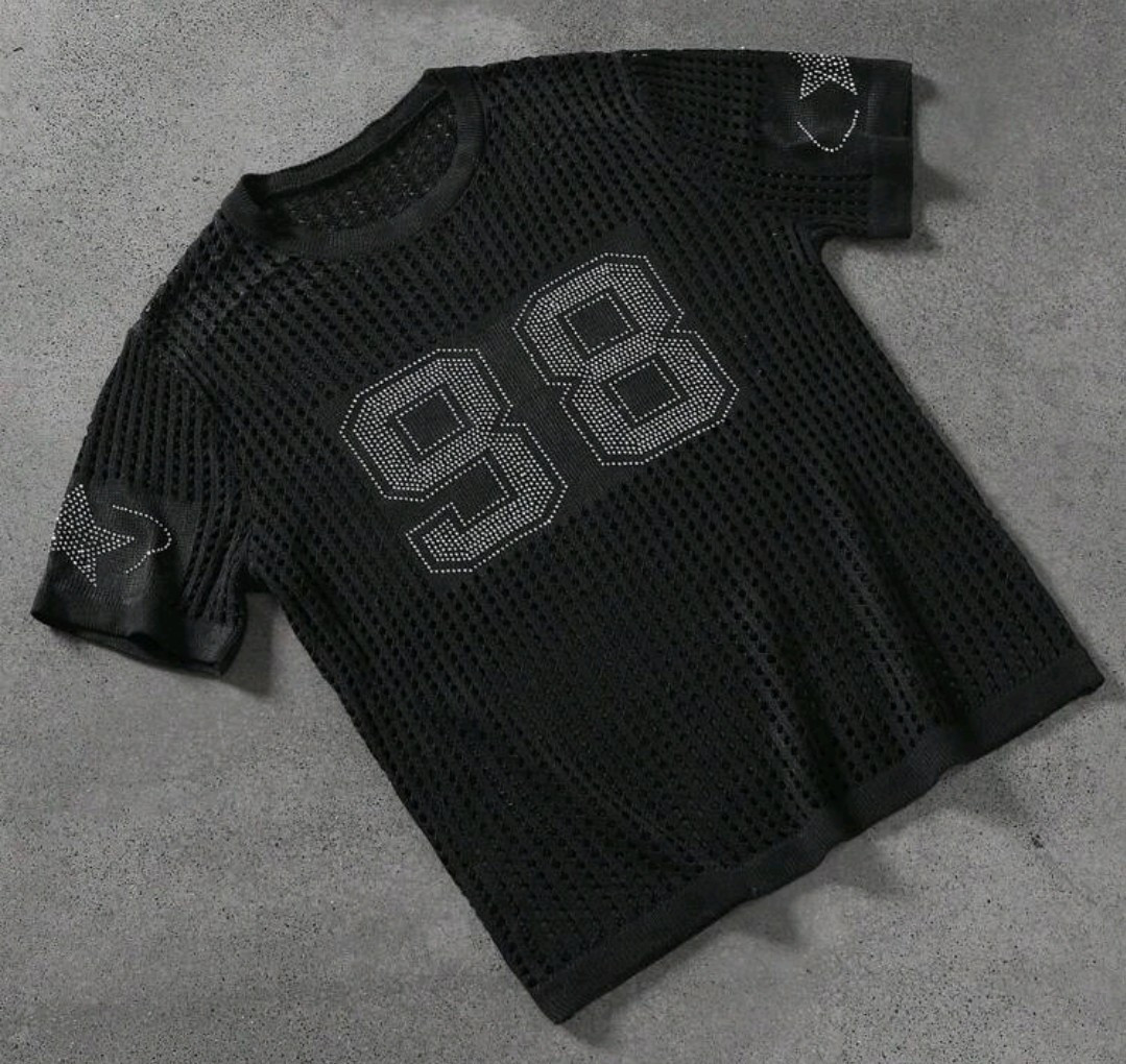 New Men Luxury Diamond Rhinestones Fashion Black Knitted T-Shirt High Quality gallery