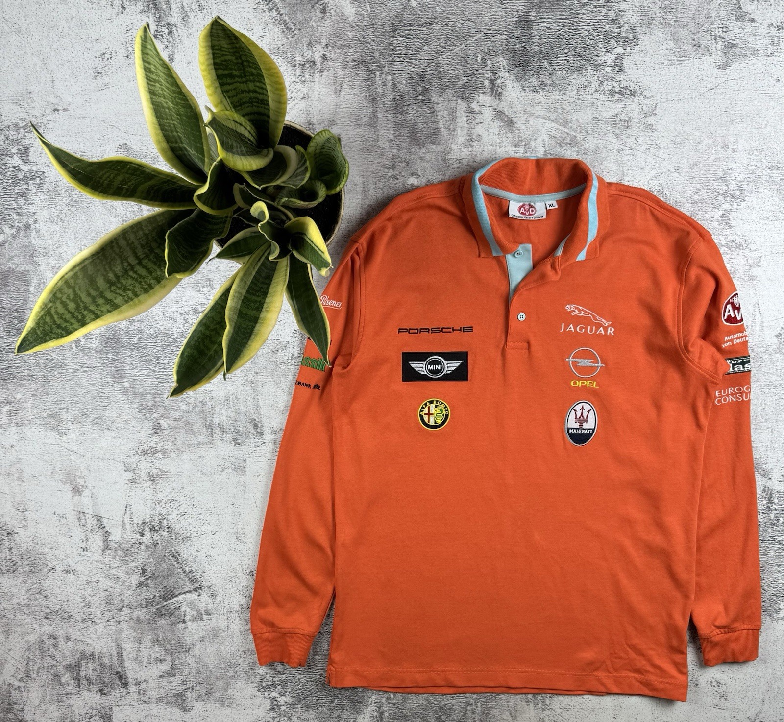 AVD Porsche Jaguar Maserati 2009 XL Grand Prix Racing T Shirt Long Sleeve Orange