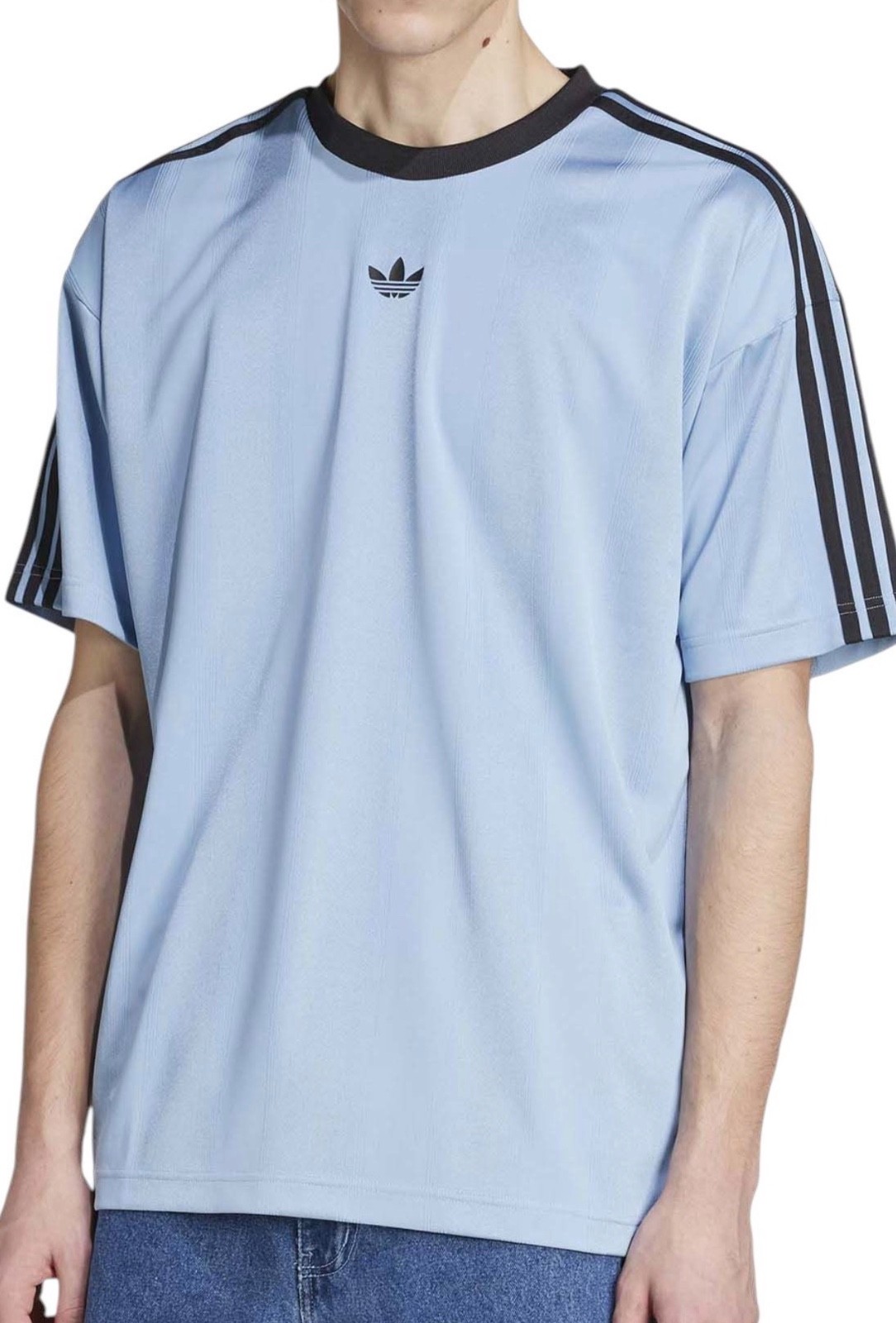 NEW MENS ADIDAS ORIGINALS Medium TREFOIL POLY TEE SHIRT Jacquard Ash Blue Black gallery