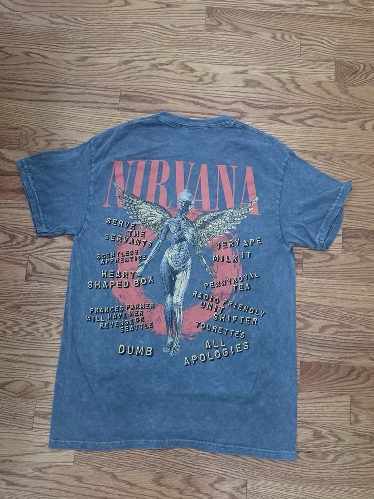 Nirvana Men's M Blue Double-Sided Logo Graphic Print Crew Neck T-Shirt gallery