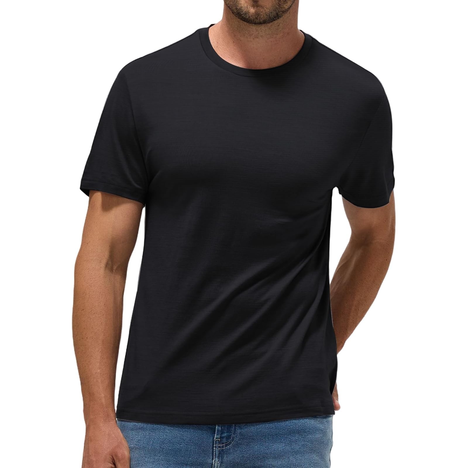 Men’s 100% Merino Wool T-Shirt, Lightweight Temperature-Regulating Base Layer…