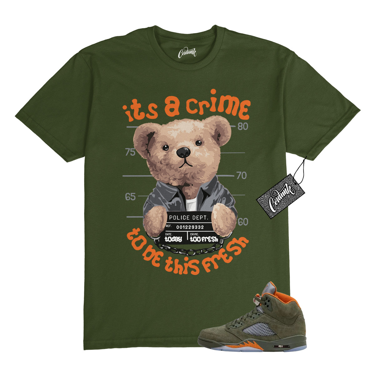 5 Olive Army Solar Orange Black Grey T Shirt Match CRIME