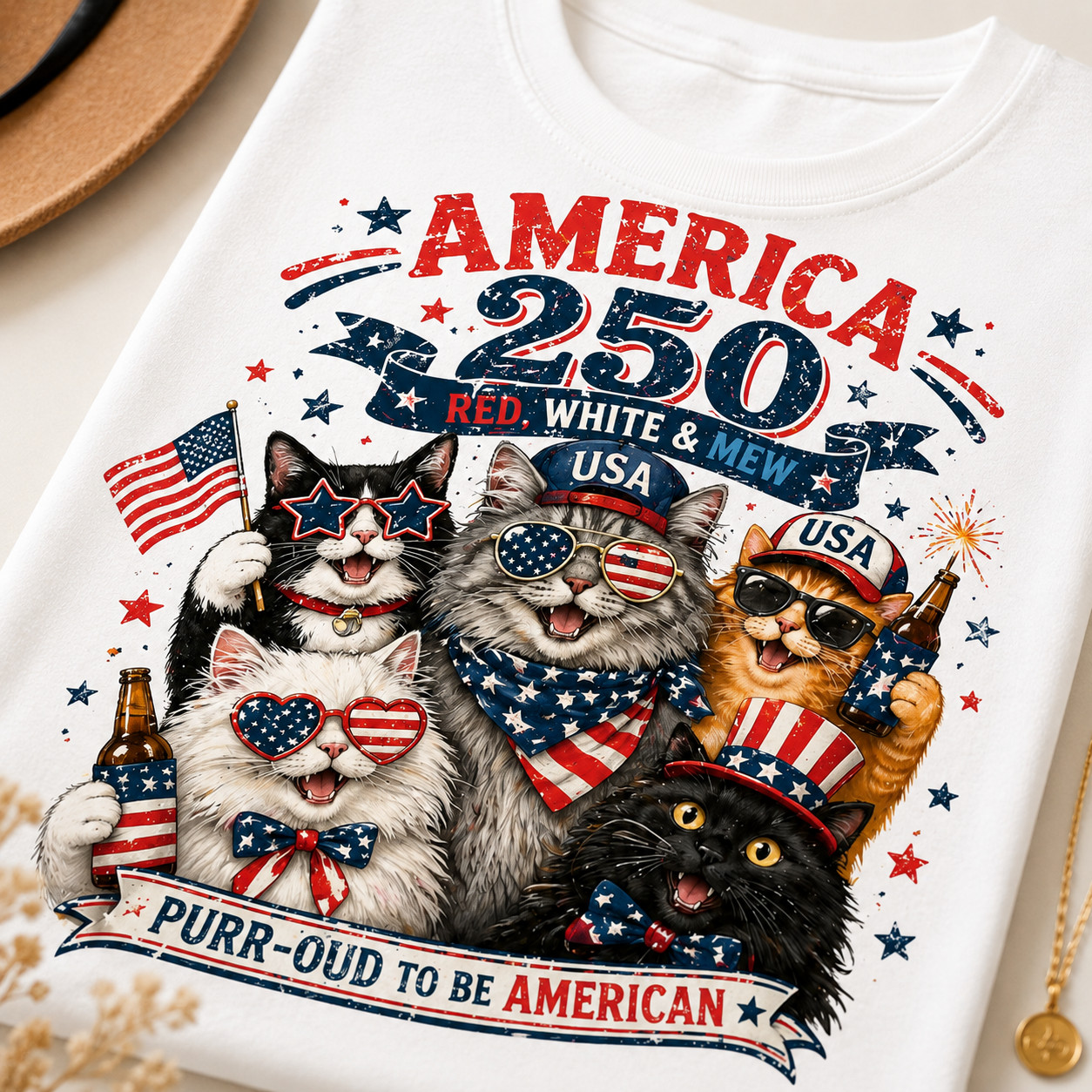 America 250 Birthday Shirt Patriotic Cat USA Flag 4th July Tee Gift gallery