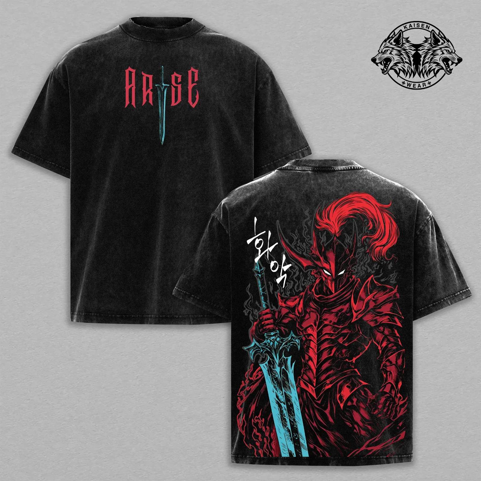 Igris Vintage Washed Oversized T-Shirt – Solo Leveling, Shadow Knight Commander gallery