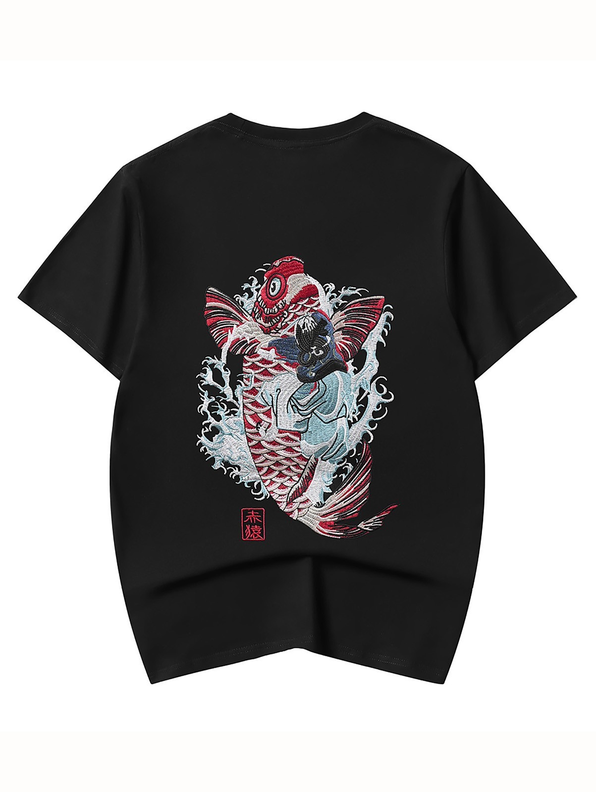 Niepce Men’s Ukiyo-e Carp Embroidery Tee Japanese Streetwear T-Shirt