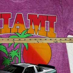 Miami Racing Tee Pink Medium Vibrant Retro Style Graphic Car Palm Tree Sunset