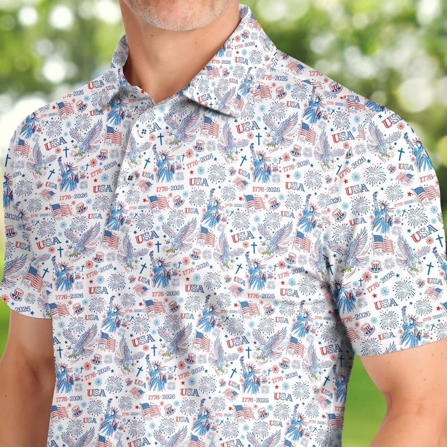 Men Patriotic Eagle & Liberty Golf Shirt USA 250th Anniversary 1776-2026 (S-5XL) gallery