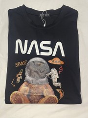 ROMWE Men’s Black NASA Space Graphic Print Crew Neck Short Sleeve Tee XL