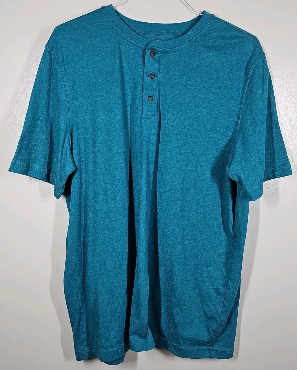 Croft & Barrow Men's Henley Shirt Easy Care Teal Green Short Sleeve Size Large gallery