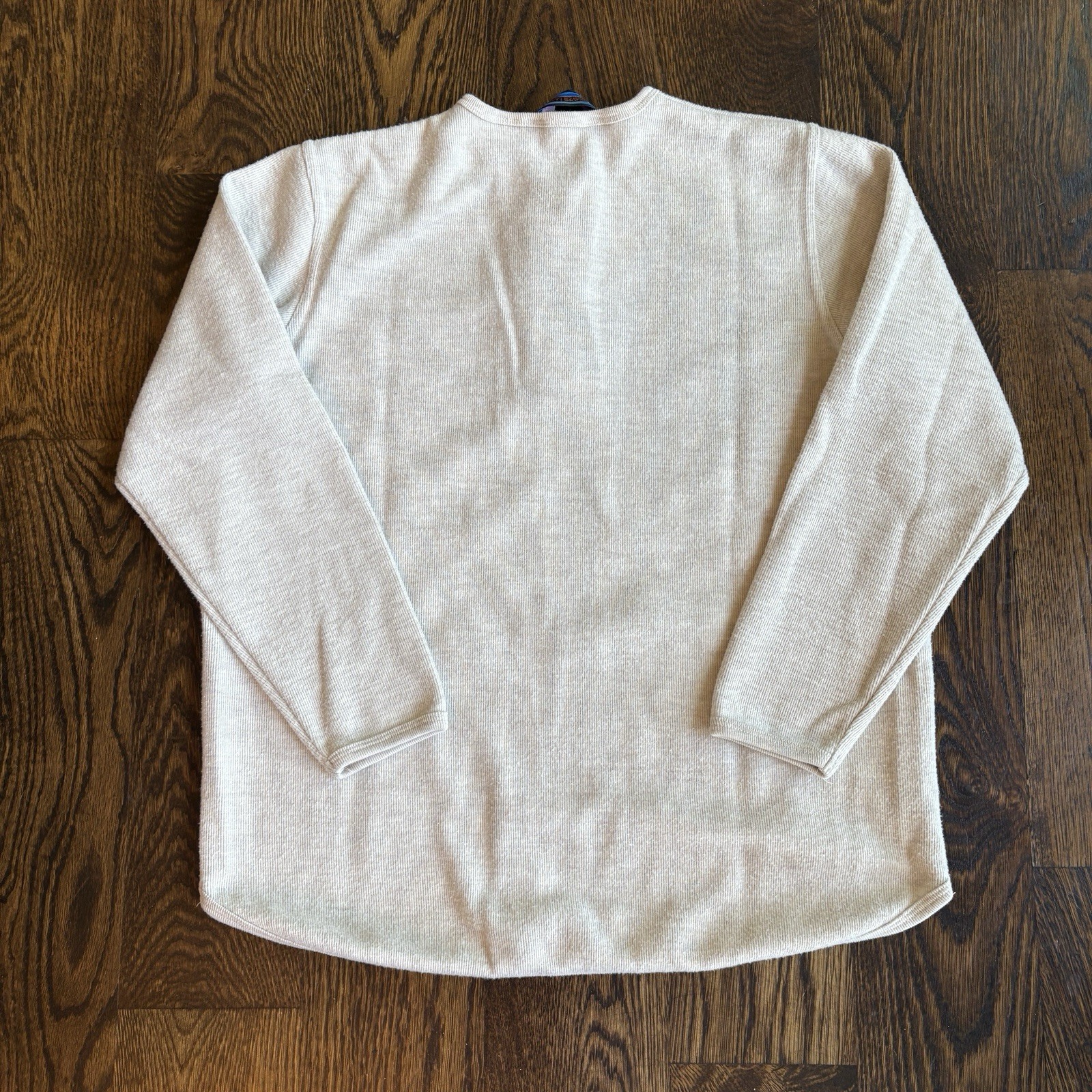 Vtg 90s Shaver Lake Knit Henley Mens S Cream Ribbed Thermal Pullover Sweater gallery