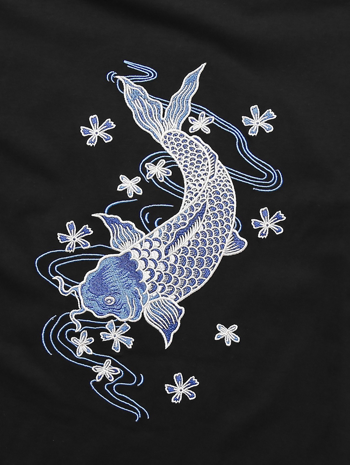 Niepce Japanese Streetwear Embroidery T-shirt Blue Koi Graphic Tee for Men gallery