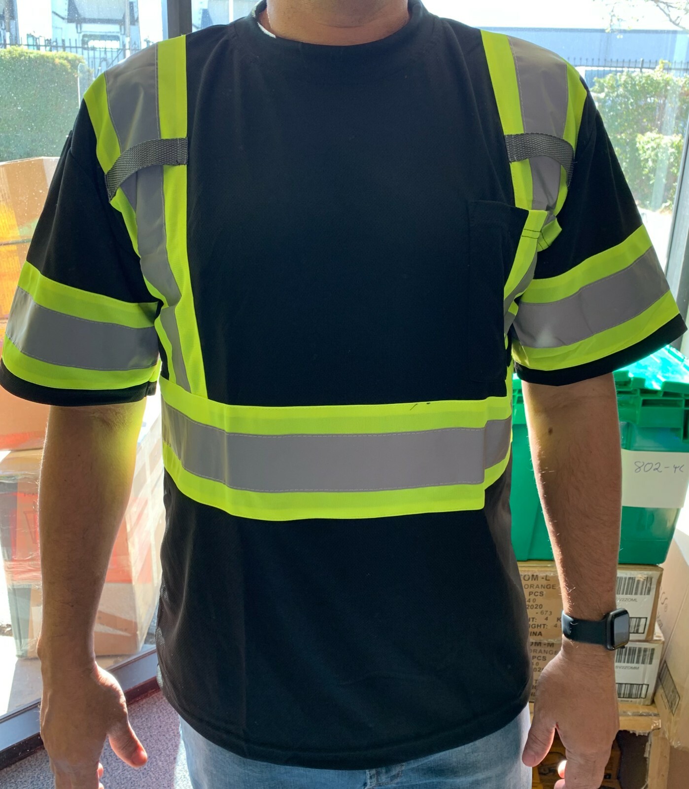 Short Sleeve Black High Visibility Safety Shirt Choose size gallery