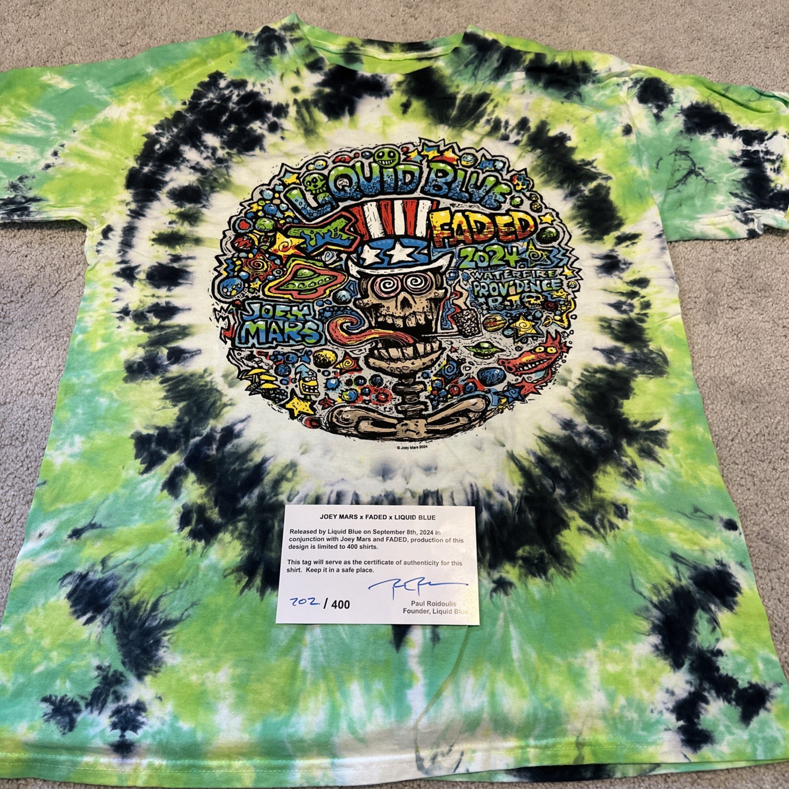Liquid Blue x Joey Mars x FADED Waterfire Event Shirt Size L #202/400 22×30 COA