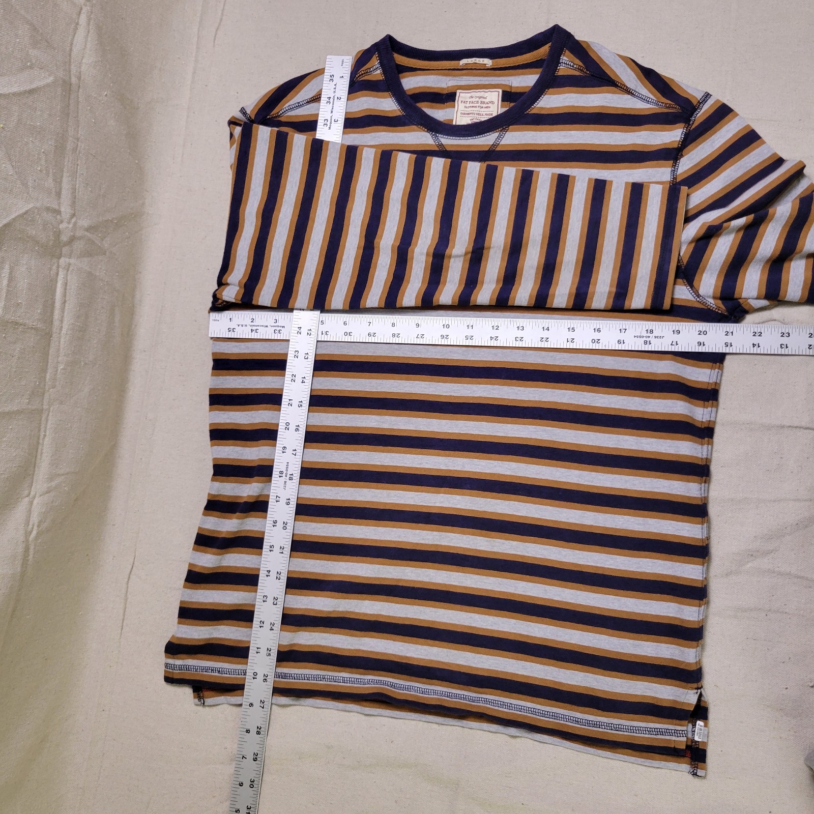 Fat Face Brand Shirt Men's Size L Multi Stripped Cotton Long Sleeve Crewneck Tee gallery