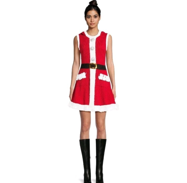 No Boundaries Juniors Santa Dress with Hood, Size S  (1) Color Red NWT New