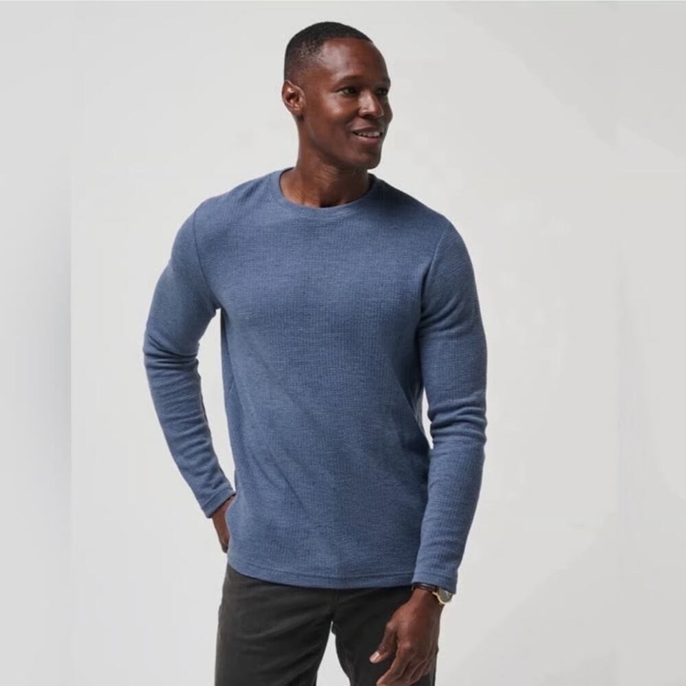 Travis Mathew CLOUD WAFFLE CREW Blue Long Sleeve Small NWT