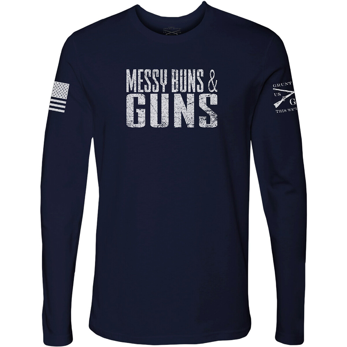 Grunt Style Messy Buns & Guns Long Sleeve T-Shirt - Navy gallery