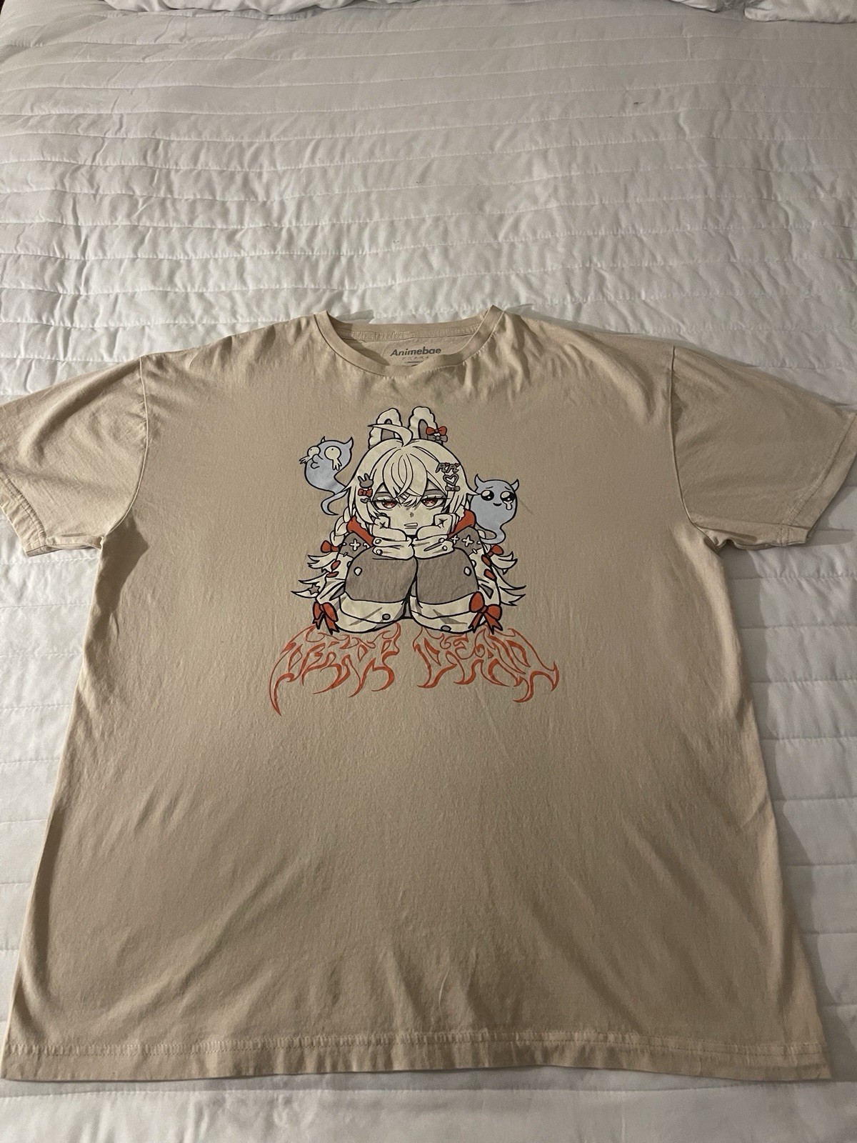 Animebae Graphic Print T-Shirt Crew Neck Short Sleeve Cotton Knit Beige XL gallery