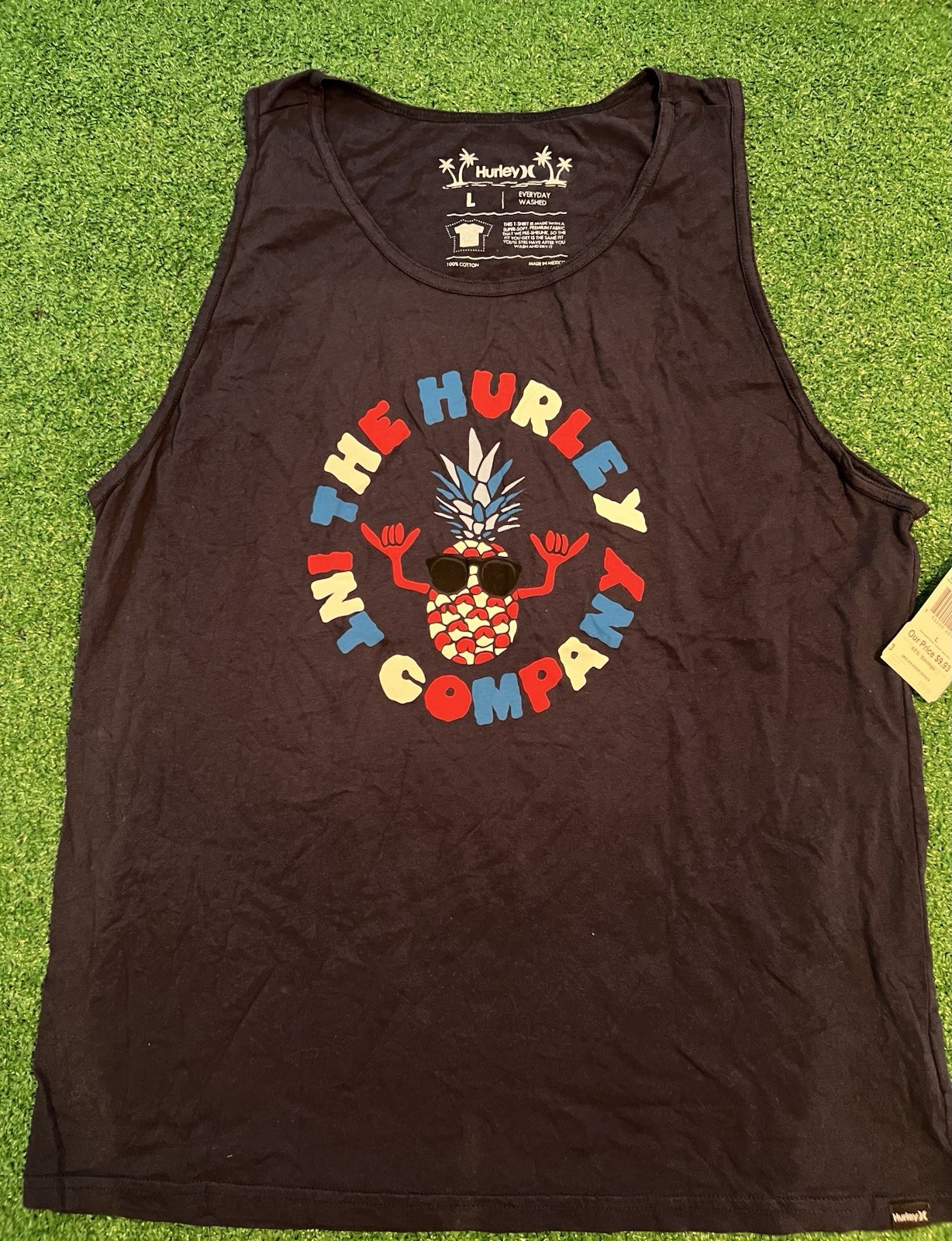 Hurley Tank Top Mens L Obsidian Blue Graphic Everyday Washed Pineapple Shaka gallery