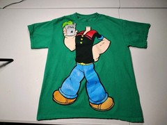 2000s Y2K 2010 Popeye Spinach Cartoon All Over Print Licensed T-Shirt M