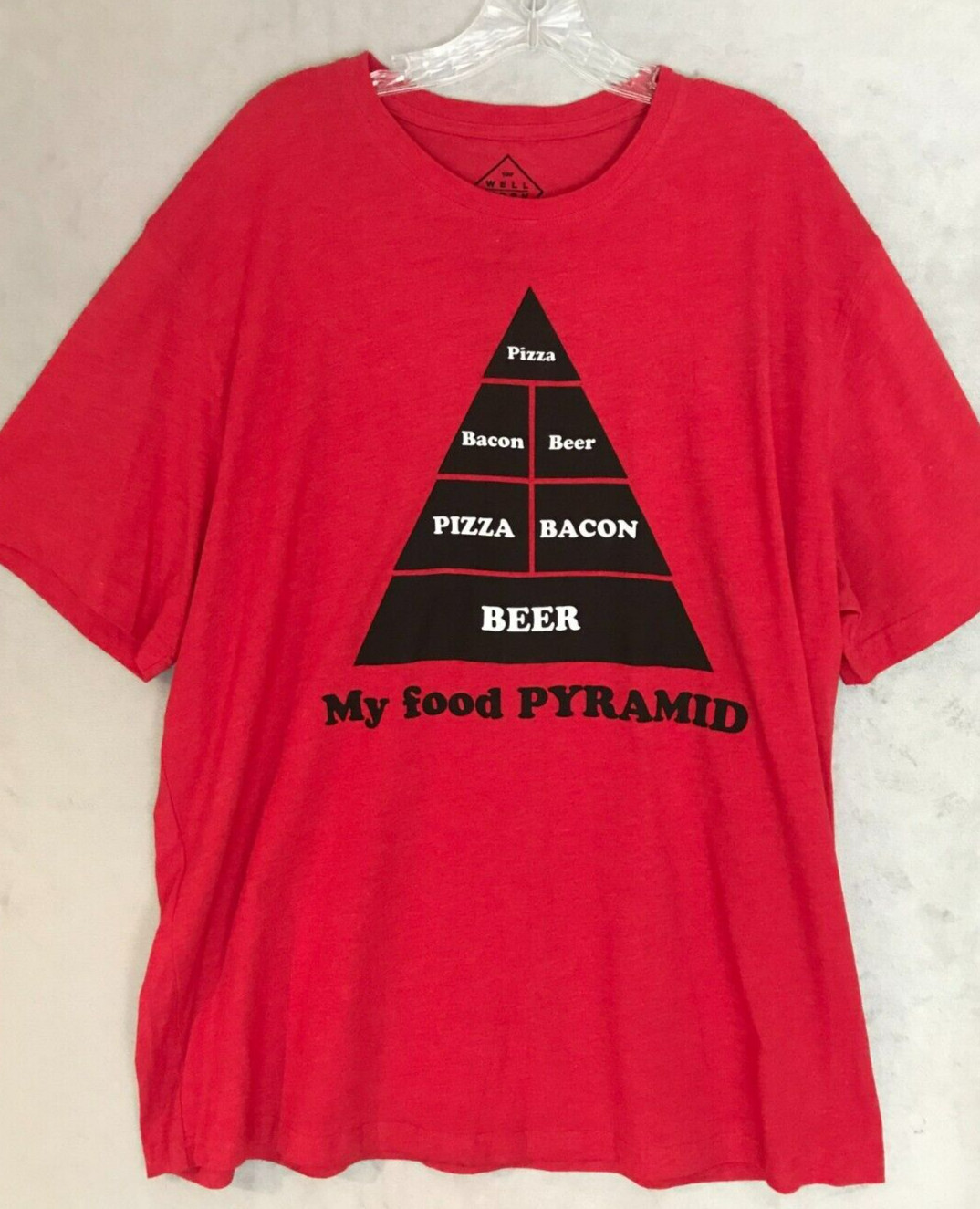 My Food Pyramid Pizza Bacon Beer T-Shirt Mens Red Short Sleeve Cotton Blend 2XLT