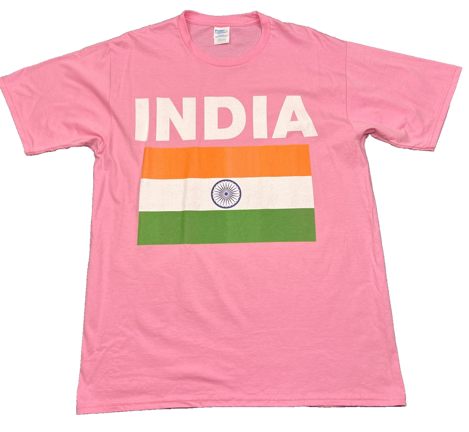 Port & Company Big India Flag Spell Out T Shirt Adult Large Pink Tee gallery