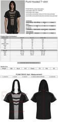 Punk Rave Black Slim Mesh Splicing Tops Sexy Knitted Hooded Cotton Men T-Shirt