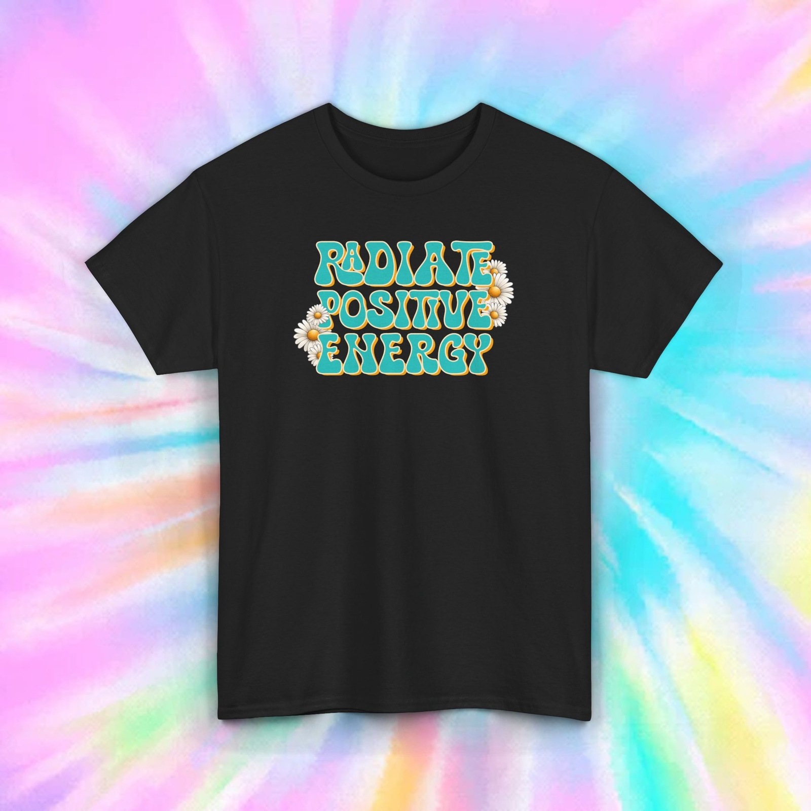 Radiate Positive Energy Inspirational Hippie Vibes Retro Flower Graphic T-Shirt