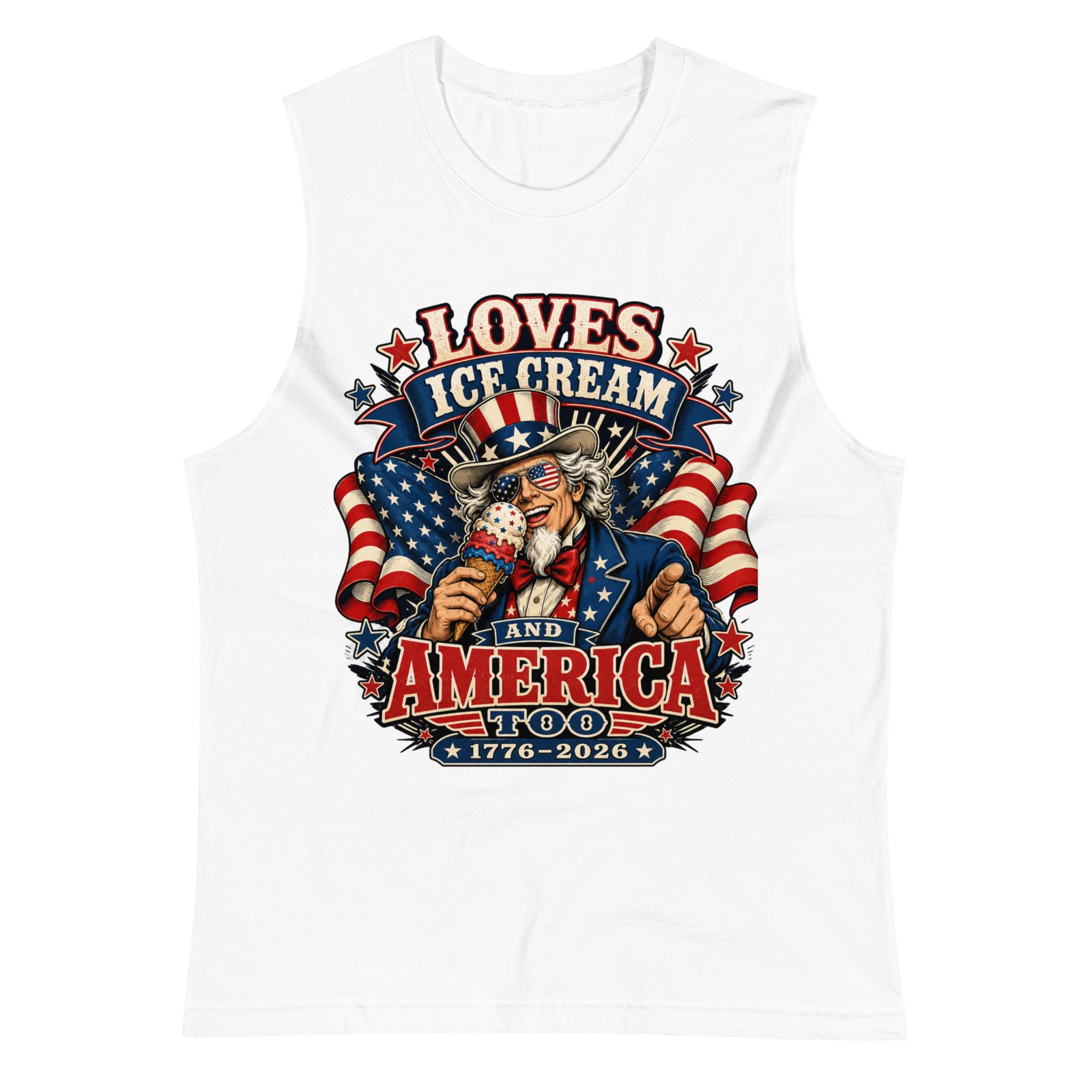 USA 250th Uncle Sam Loves Ice Cream and America Too Unisex Muscle Shirt gallery