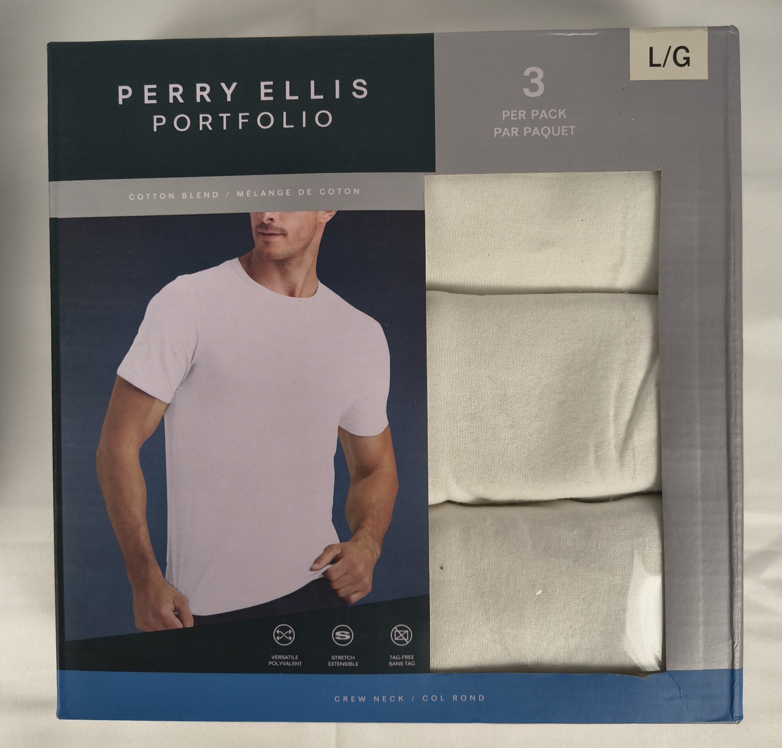 Perry Ellis Portfolio 3 Pack Crew Neck Tee White Cotton Blend Undershirt S M L gallery