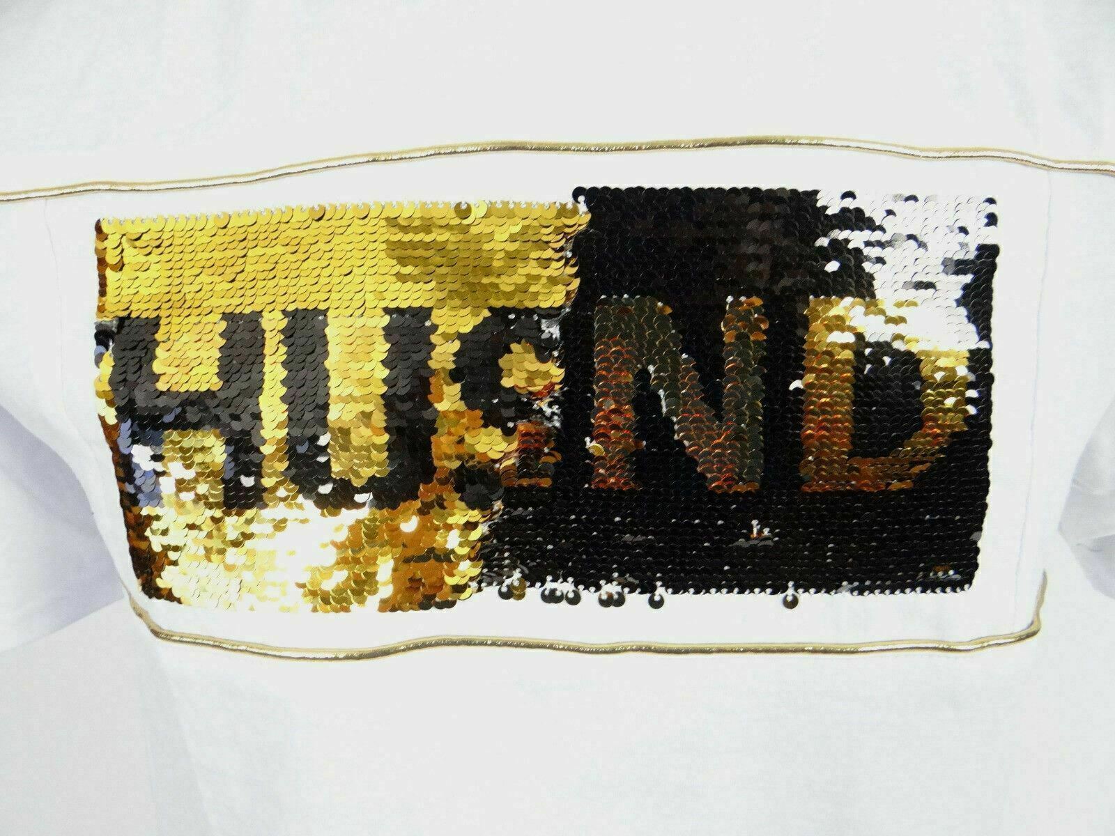 Mens Hoodie T-Shirt Reverse Gold Sequins Logo White Slim Fit Hip Hop M L XL XXL gallery