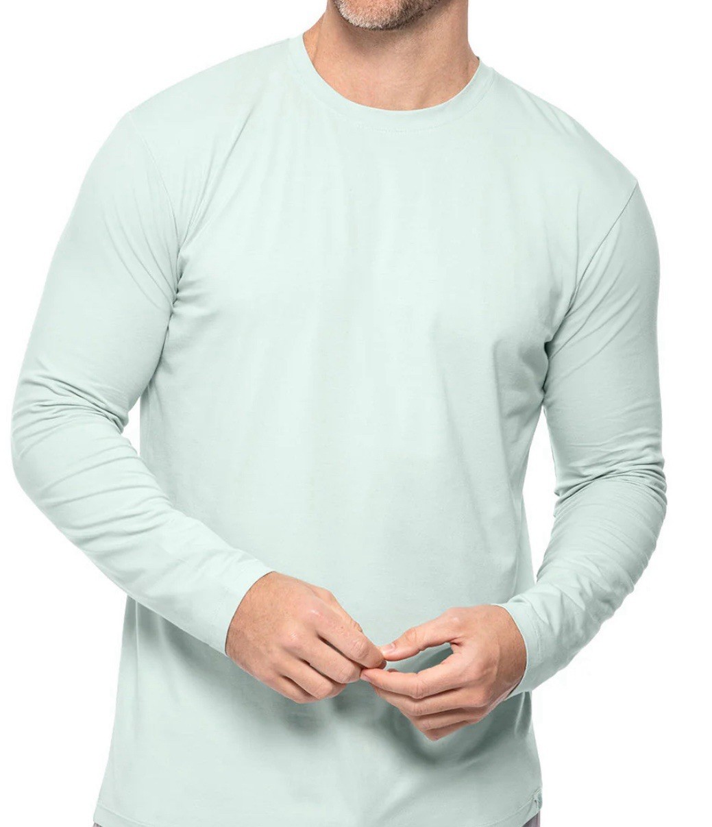 Alfani Stretch Men’s Solid Crewneck Longsleeved Performance Shirt Cloud Blue New