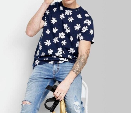 Original Use Men's Size XL Floral Print Short Sleeve T-Shirt Navy Blue gallery