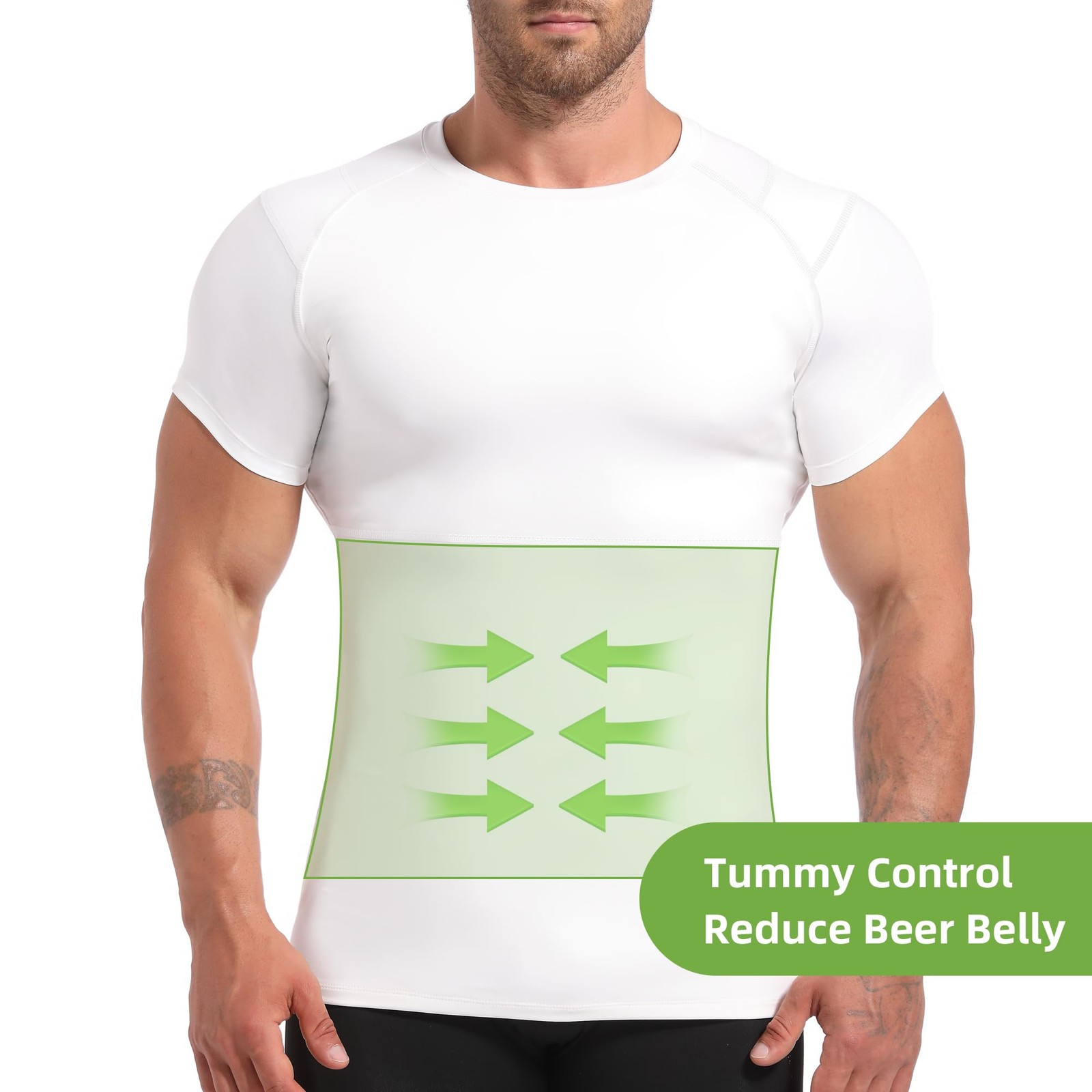 4D Mens Compression Shirt Short Sleeve, Slimming Body Shaper Vest, Gynecomast... gallery