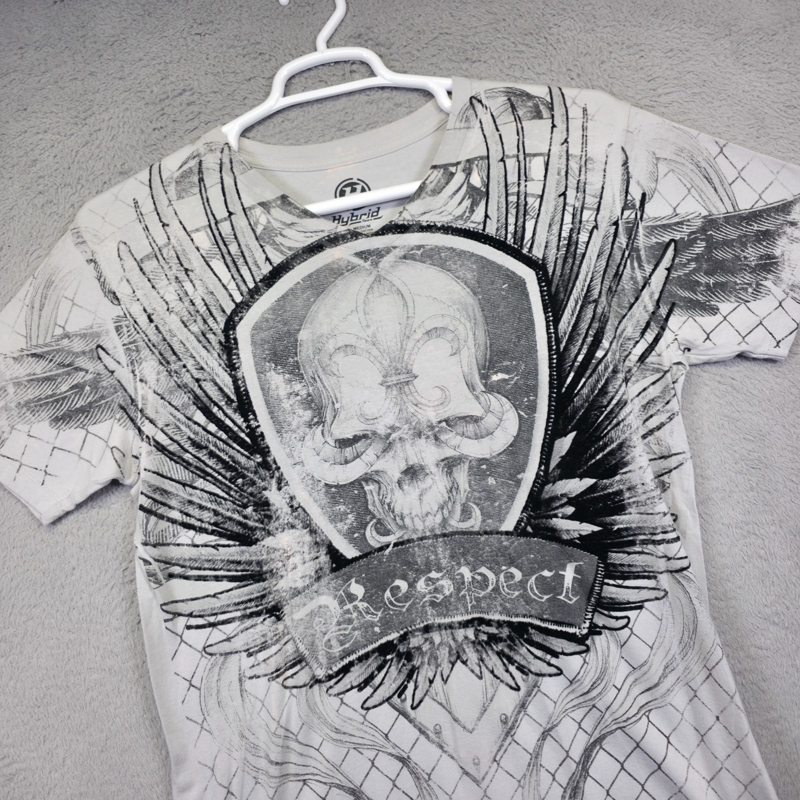 Y2K Hybrid Tee Mens M Gray Skull Angel Wings Tattoo Rock Punk Biker Grunge Shirt gallery