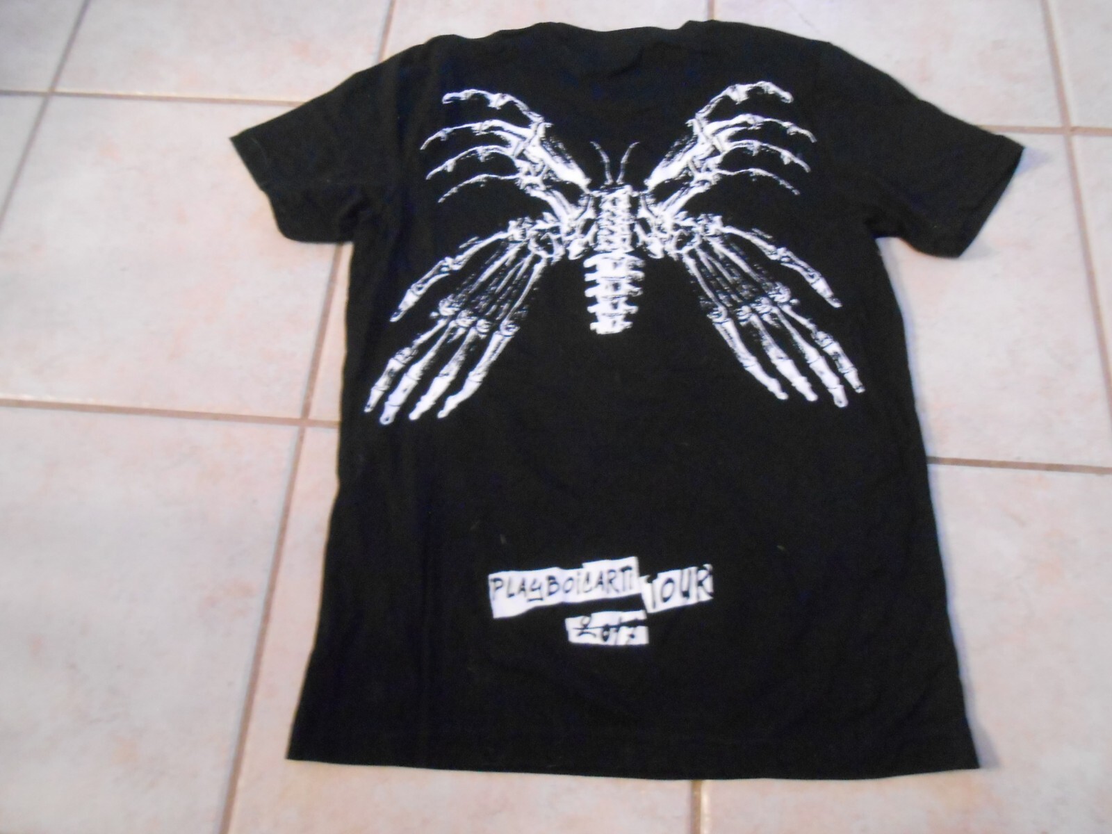 NEW SIZE X SMALL PLAYBOI CARTI BLACK T-SHIRT BUTTERFLY SKELETON 2017 TOUR RARE gallery