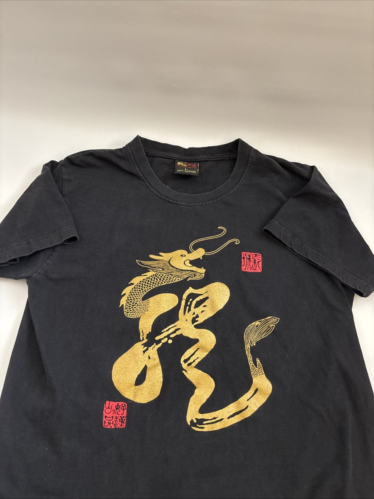 China T-Shirt Mens L Black Great Wall Dragon Graphic Vintage 90s Single Stitch gallery