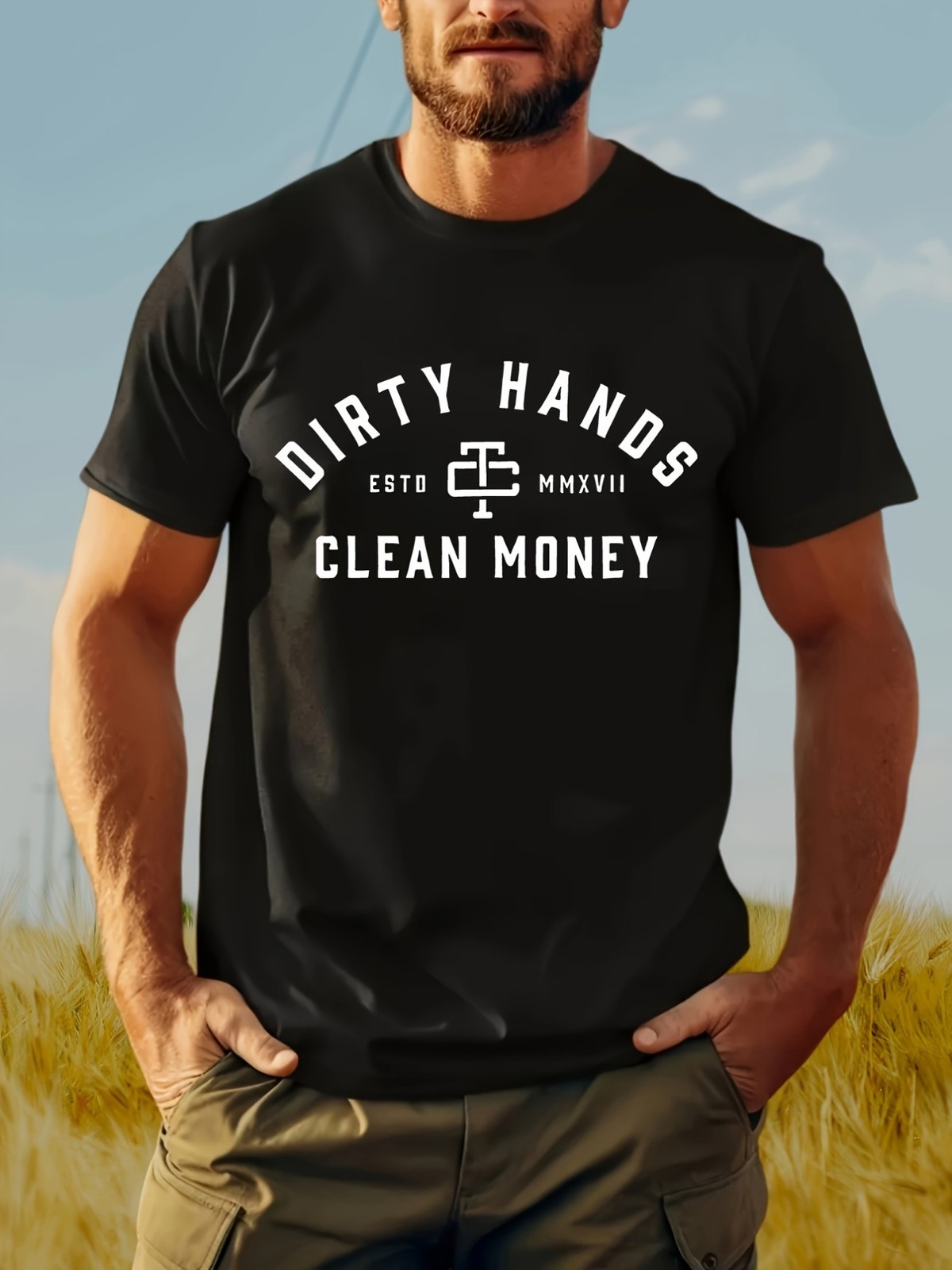Mens Hard Work Slogan Graphic T-Shirt Hustle Quote Casual Crew Neck Tee gallery